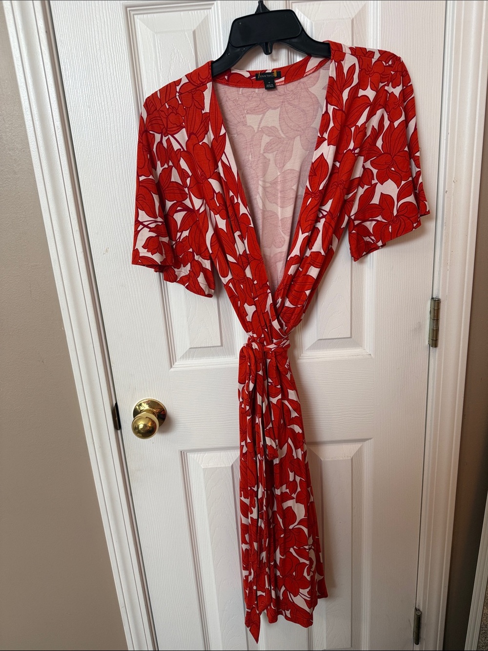Ann Taylor Red and White Floral Midi Wrap Dress
